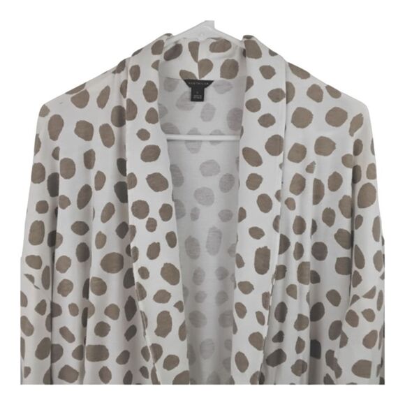 Ann Taylor Cream w/Taupe Dot Print Long Open Duster - Large - Picture 3 of 10